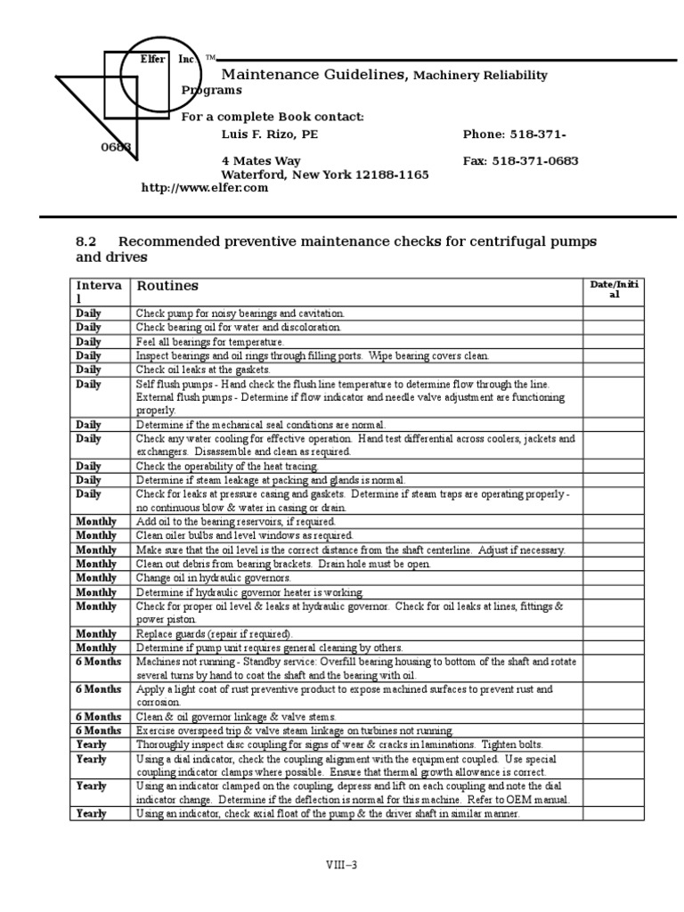 Checklist Valve Bearing (Mechanical)