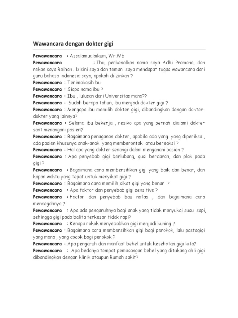 Wawancara Dengan Dokter Gigi Tugas Kelas X