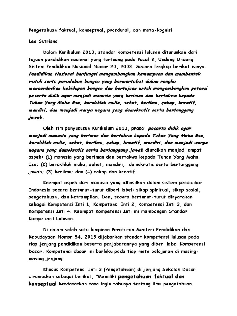 Kurikulum 2013 Pengetahuan Faktual, Konseptual, Prosedural