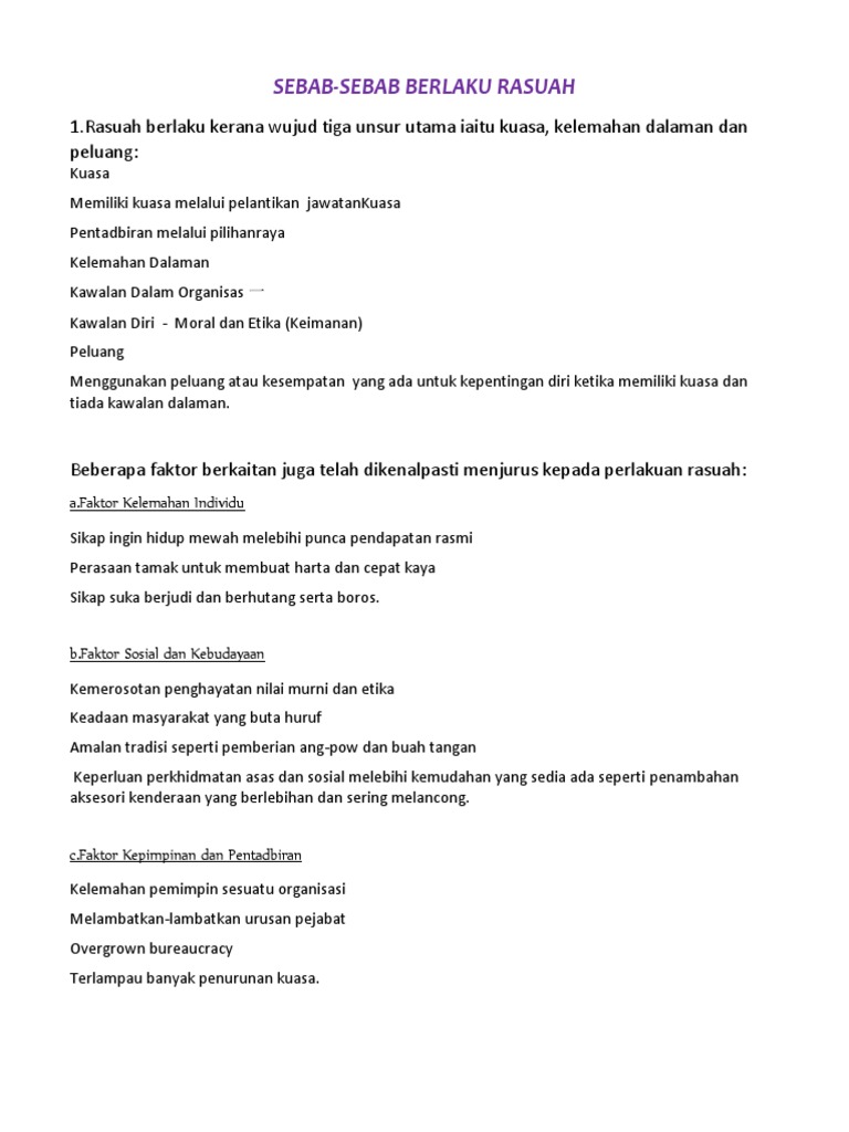 Sebab2 Rasuah Langkah2 Mencegahnya Pdf