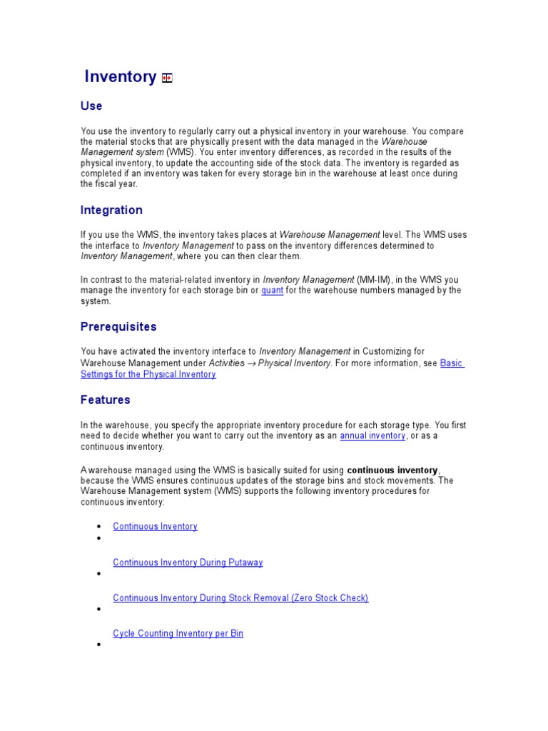 SAP WMS Physical Inventory Guide | PDF