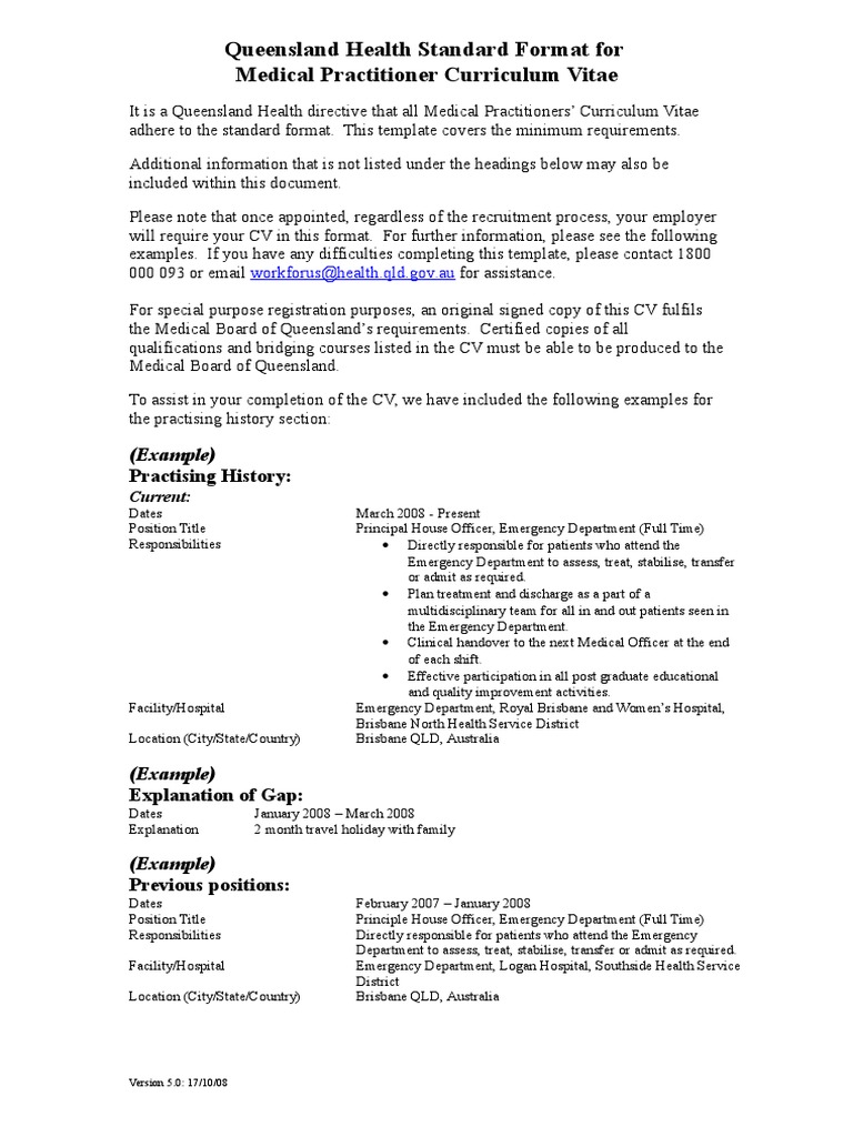 Standard Format For Medical Practitioner Cv Updated