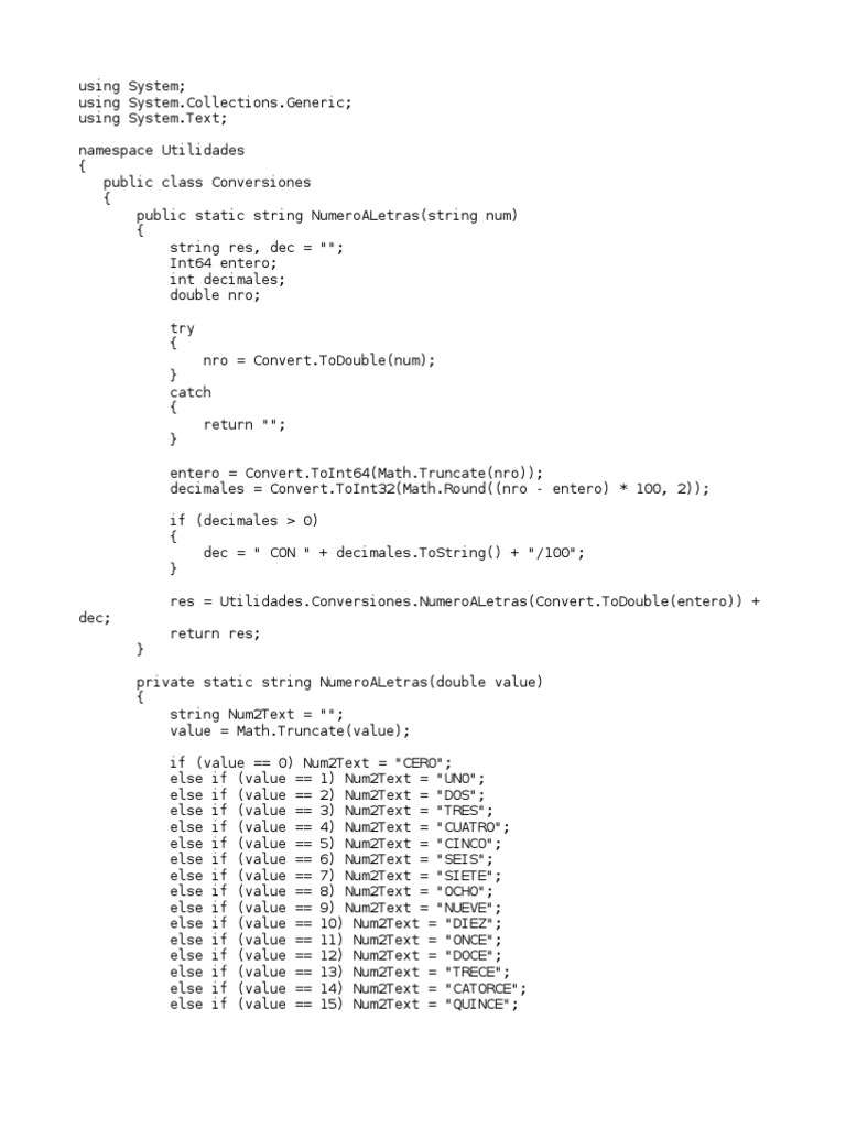 Conversion de Numeros A Letras | PDF