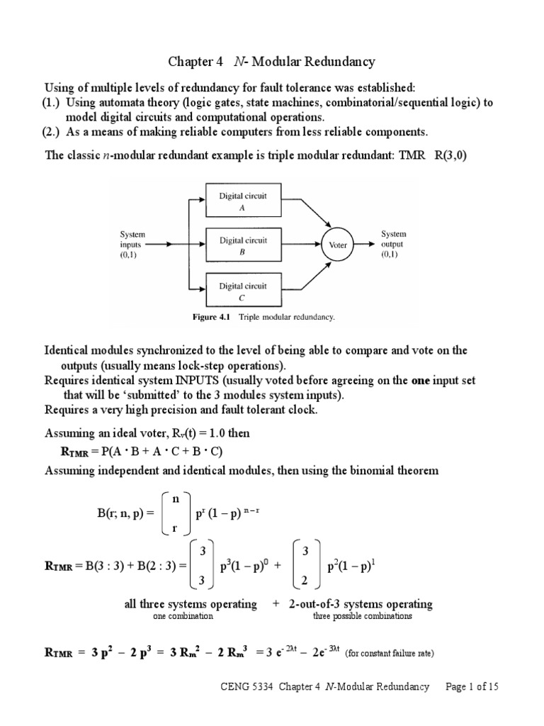 N-Modular Redundancy Explained | PDF | Fault Tolerance | Reliability ...