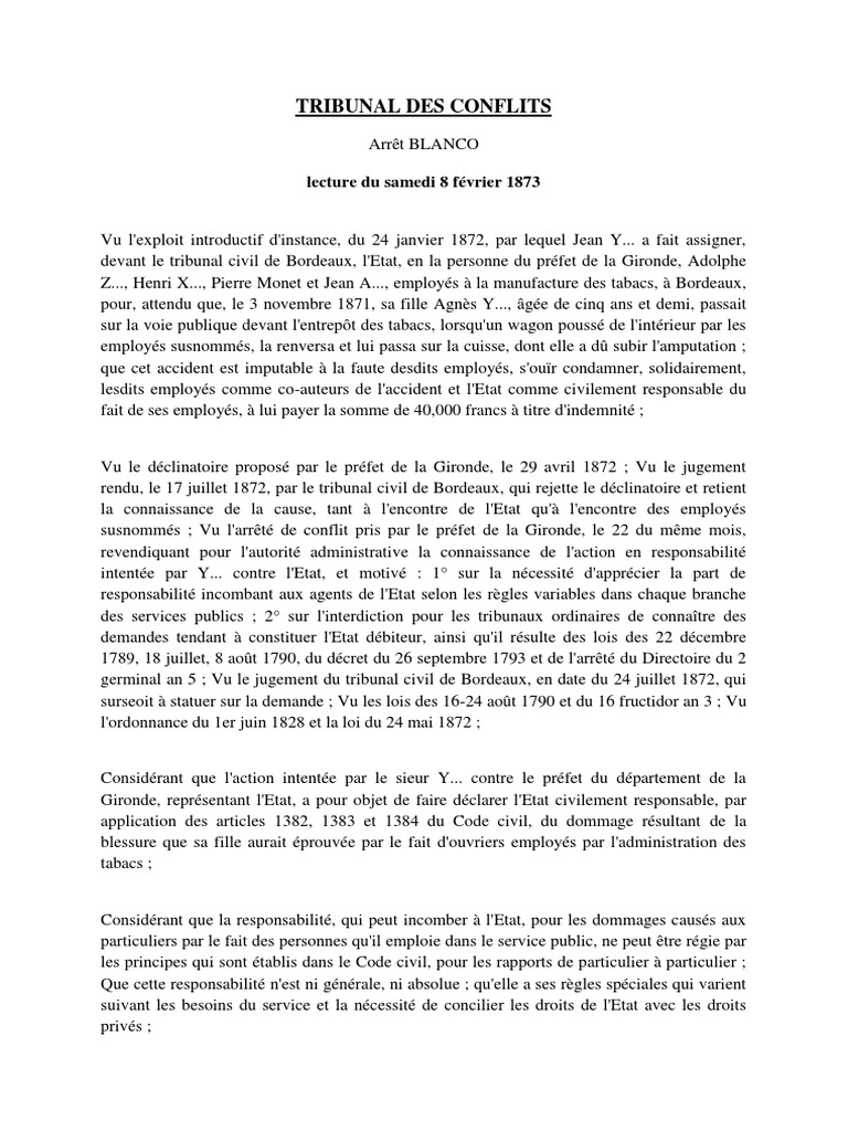 Arret Blanco Fiche D Arret Arret TC 8 Fev 1873 Blanco
