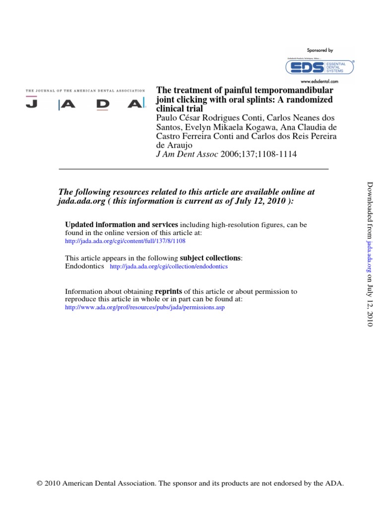 Joint Clicking With Oral Splints A Randomized The Treatment of Painful