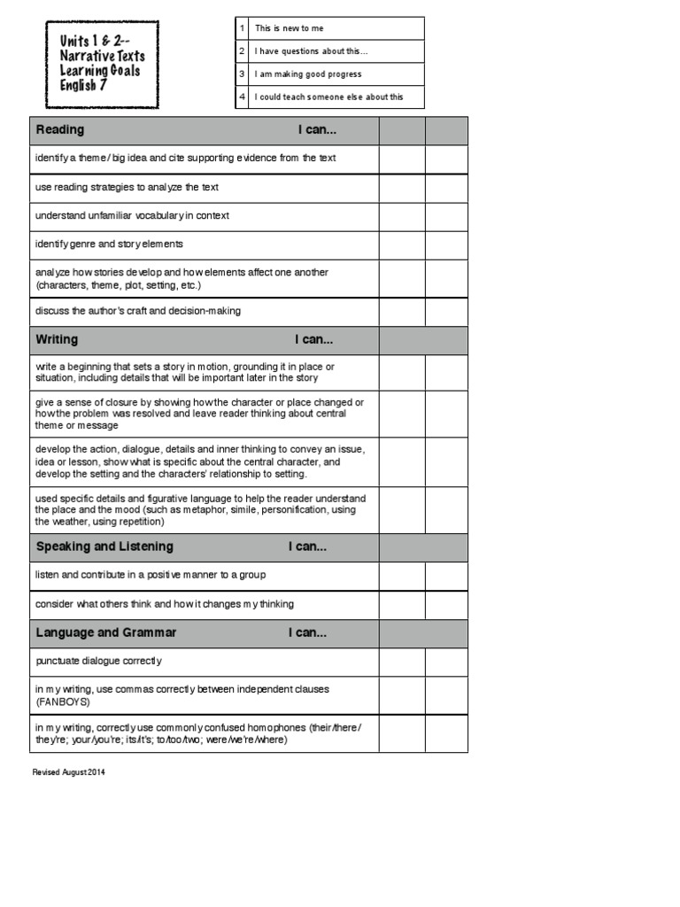 2014-2015 Narrative Targets 1-2 09 | PDF | Language Arts & Discipline ...