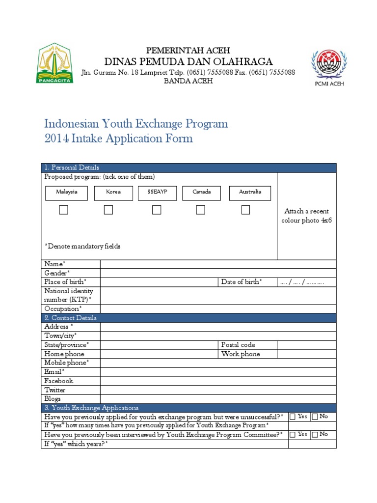 Indonesian Youth Exchange Program Application Form1 | PDF | Science ...
