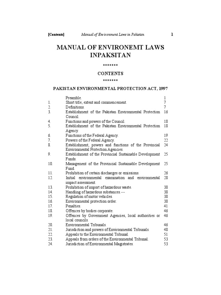 Manual of Environemt Laws Inpaksitan Pakistan Environmental Protection Act, 1997 PDF