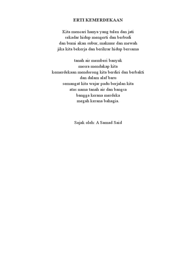 Sajak Erti Kemerdekaan Pdf