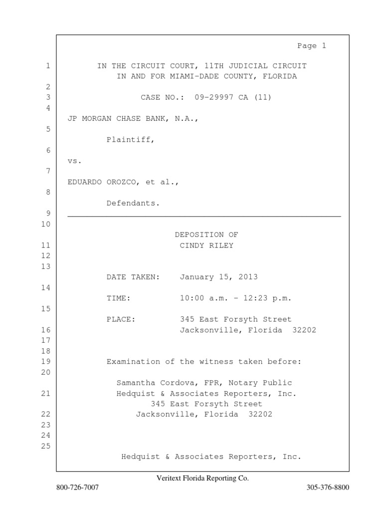 Deposition of Cindy Riley, Chase Employee | PDF | Deposition (Law ...