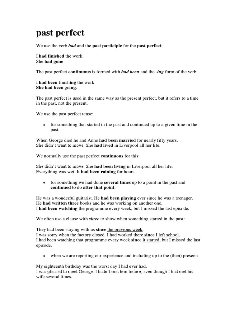 Understanding Past Perfect Tense | PDF