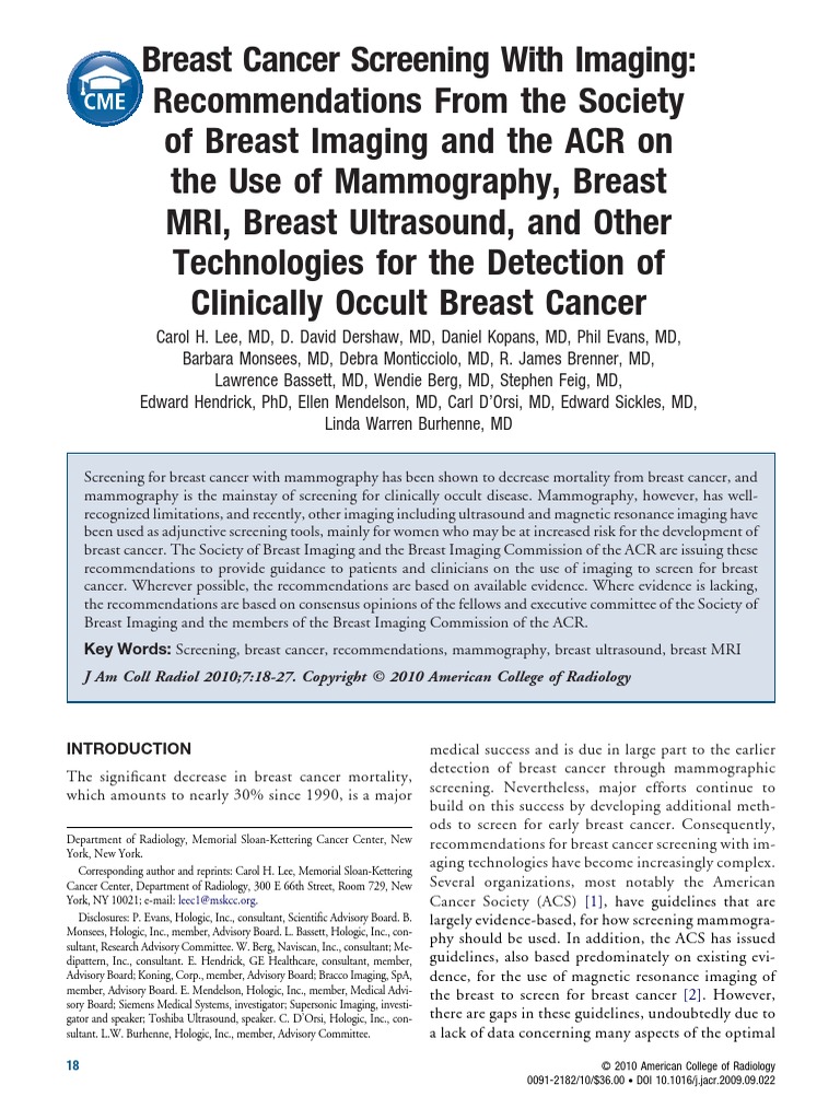 1. Breast Cancer Screening With Imaging From the