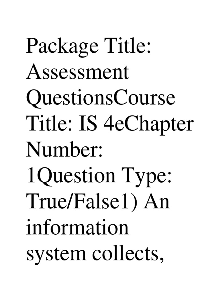 Package Title: Assessment Questionscourse Title: Is 4echapter Number ...