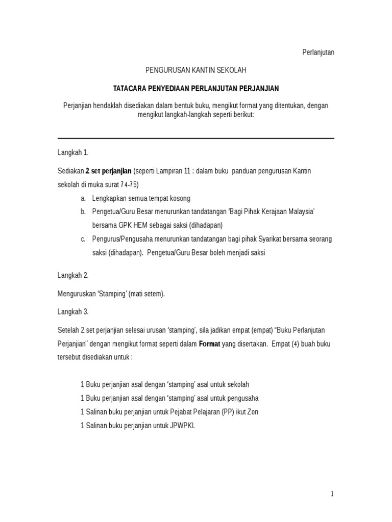 Tatacara Penyediaan Perlanjutan Perjanjian Pdf