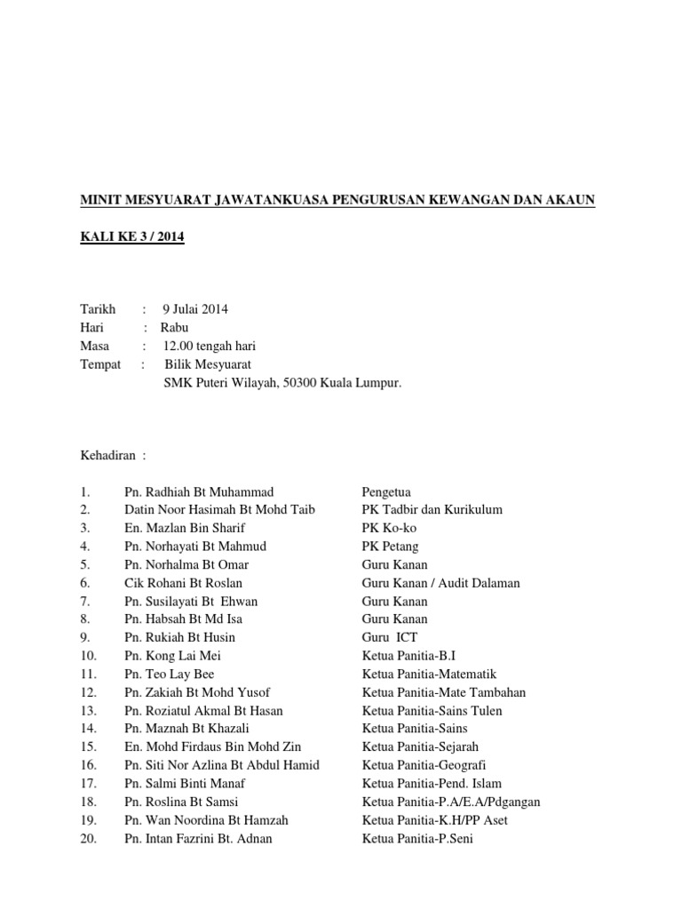 Minit Mesyuarat Kewangan Ke 3 2014