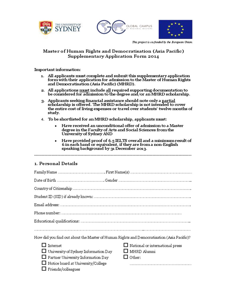 Master of Human Rights and Democratisation (Asia Pacific) Supplementary ...