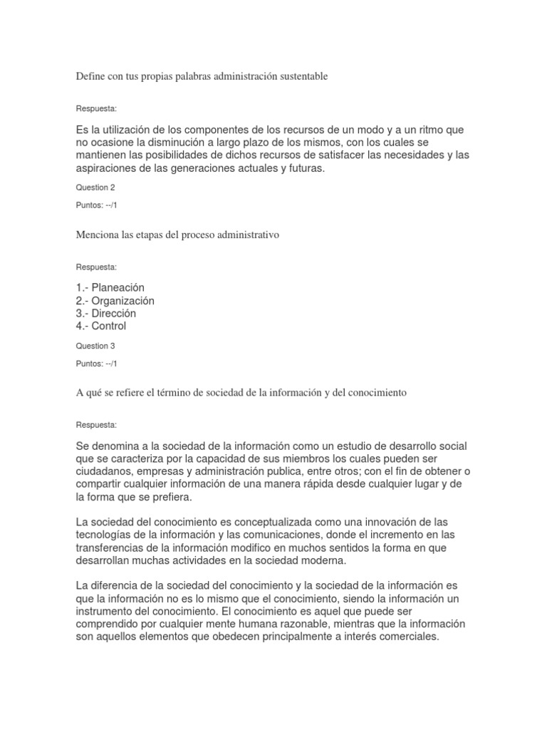 Define Con Tus Propias Palabras Administración Sustentable PDF