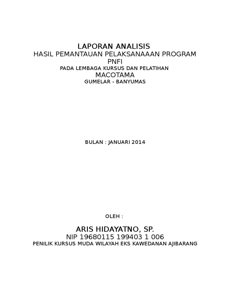 Contoh Laporan Analisis Hasil Pemantauan  PDF