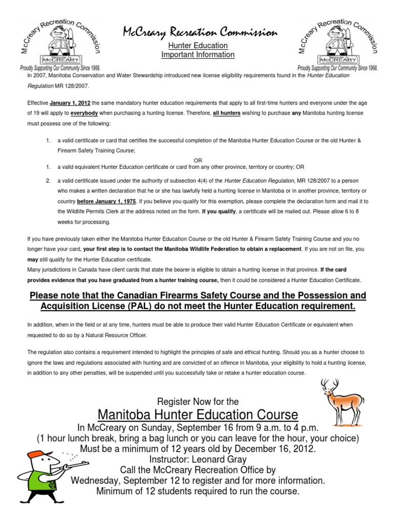 Manitoba Hunter Education Course Info | PDF | Hunting | Justice