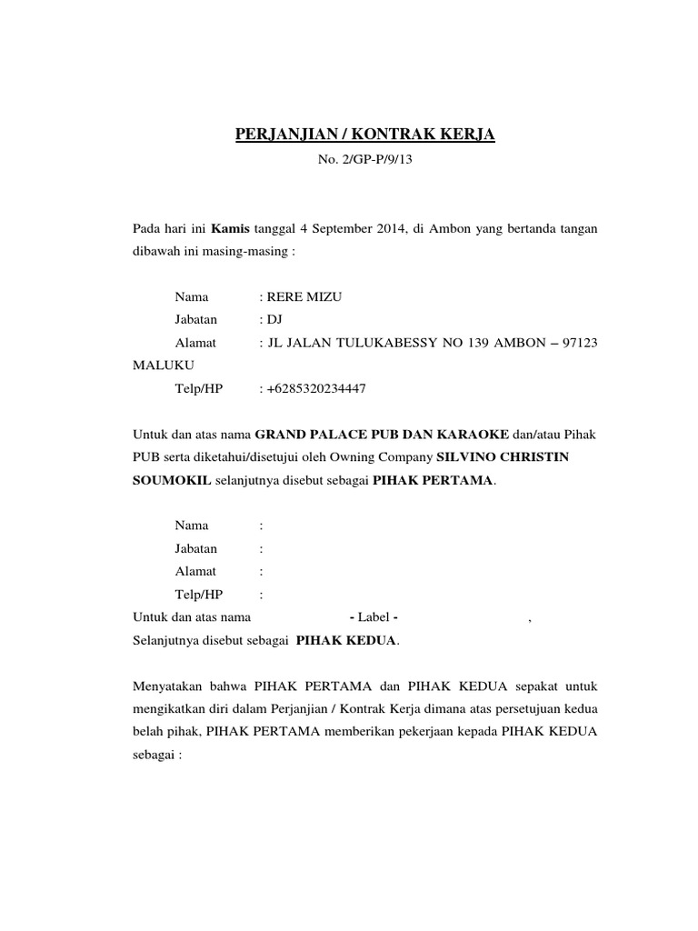 Draf Kontrak Kerja Dj Pdf