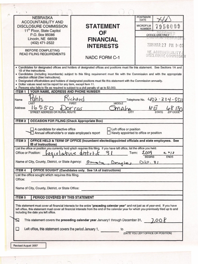 Nebraska Financial Disclosure Form | PDF | Securities (Finance ...