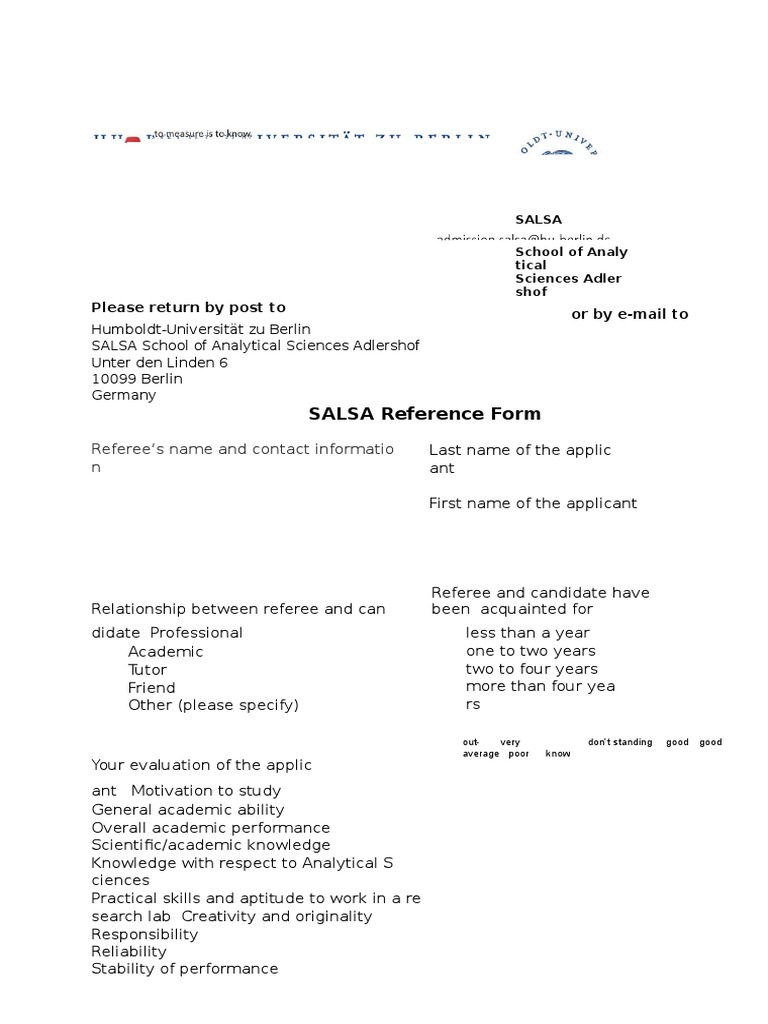 Salsa Reference Form Please Return By Post To Or By E Mail To Pdf