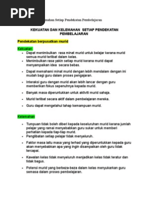 Kekuatan Dan Kelemahan Setiap Pendekatan Pembelajaran Pdf