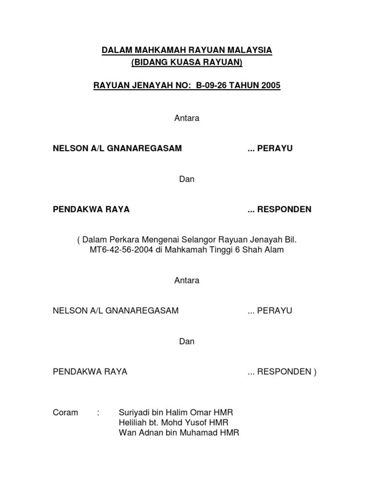 Nelson Pendakwa Raya Alasan Penghakiman Pdf