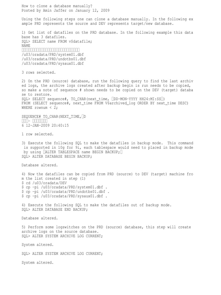 Manual Database Cloning Guide | PDF | Oracle Database | Databases