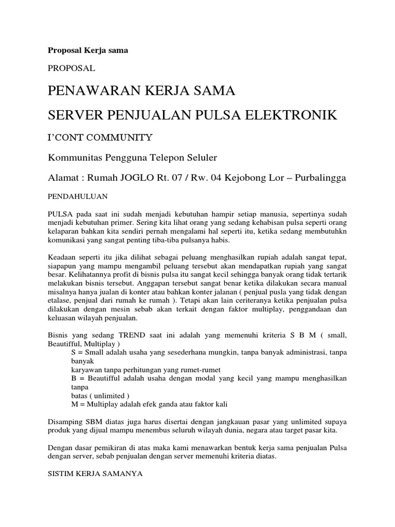 Proposal Kerja Sama Server Pulsa