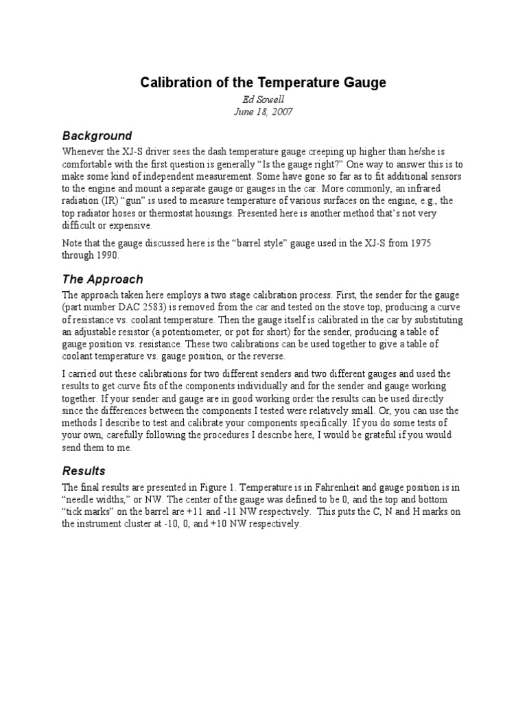 Temperature Gauge Calibration PDF | PDF | Resistor | Electrical