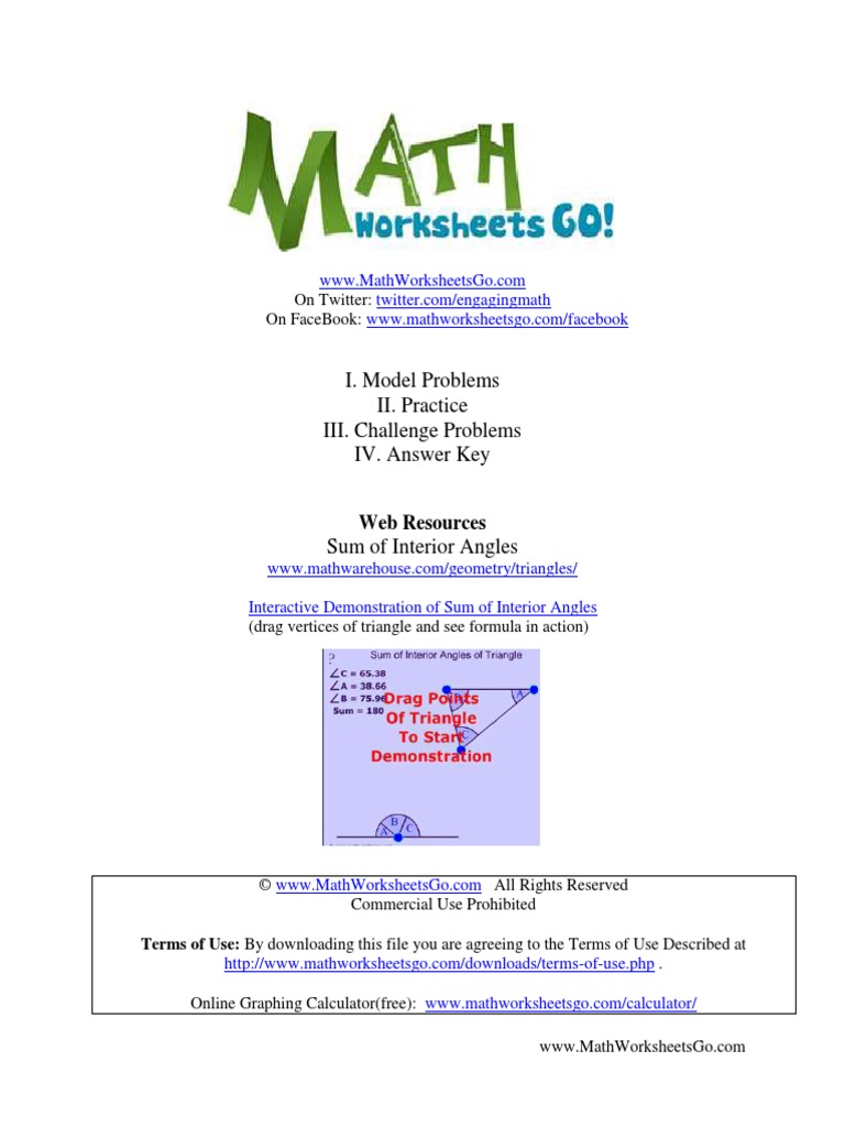 Triangle Interior Angles Worksheet Triangle Angle