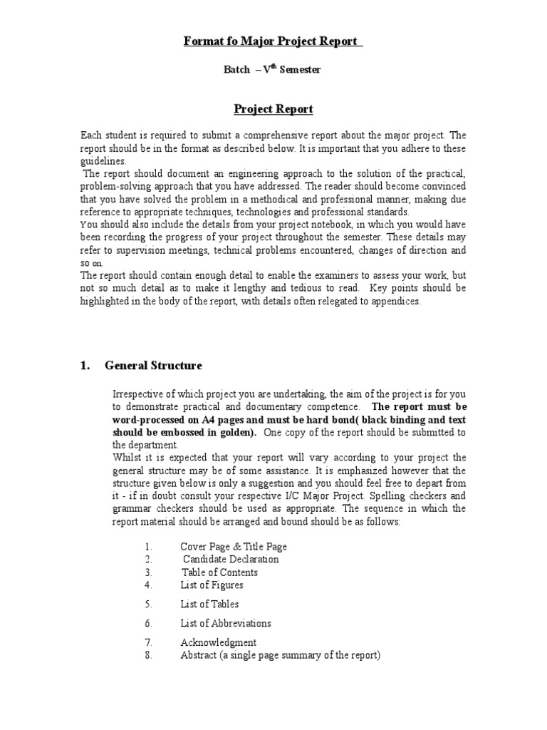 Format Fo Major Project Report: Batch - V Semester | PDF ...