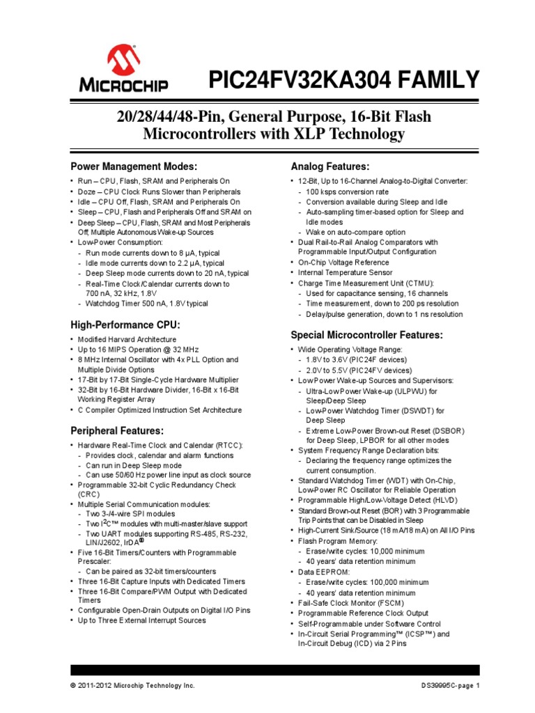 Mcu - Pic24fv32ka304 - Microchip - Datasheet | PDF | Pic Microcontroller |  Microcontroller