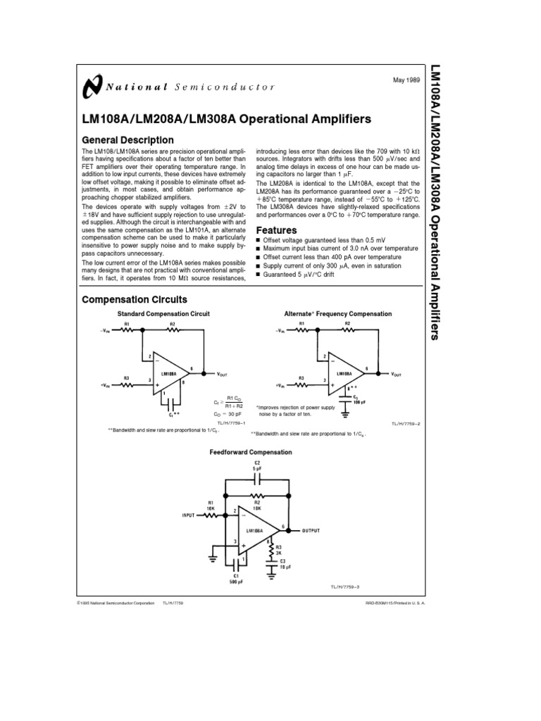 LM308A/LM108A Op-Amp Datasheet | PDF | Resistor | Amplifier