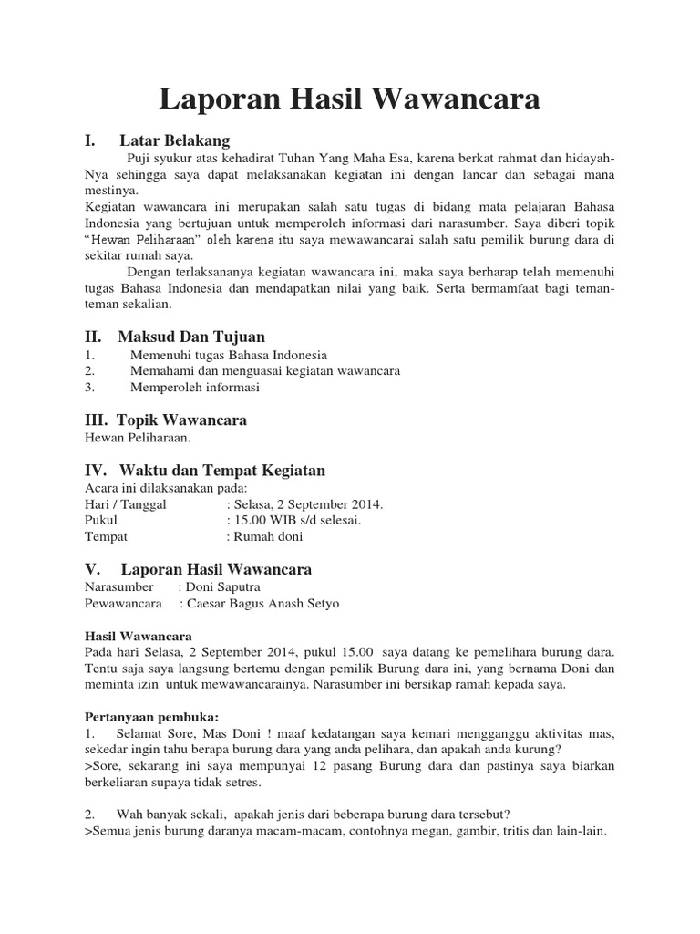 Contoh Laporan Hasil Observasi Tentang Hewan