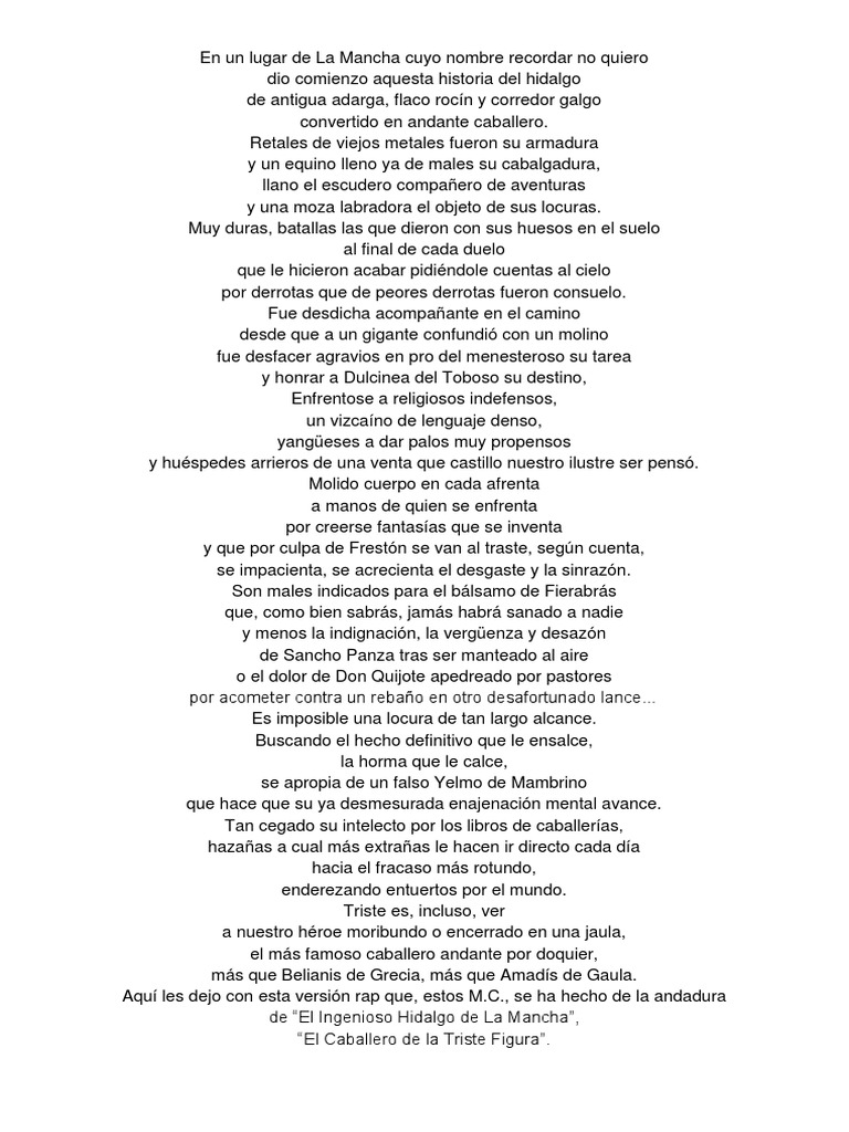 Letra PDF Don Quijote Don Quijote Personajes