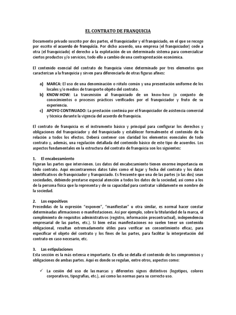 El Contrato de Franquicia Franquiciamiento Marca