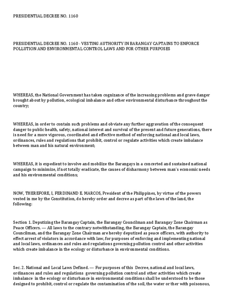 Presidential Decree No 1160 | PDF | Natural Environment | Government ...
