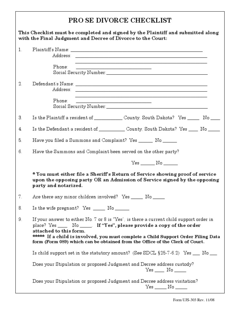 Pro Se Divorce Checklist | PDF