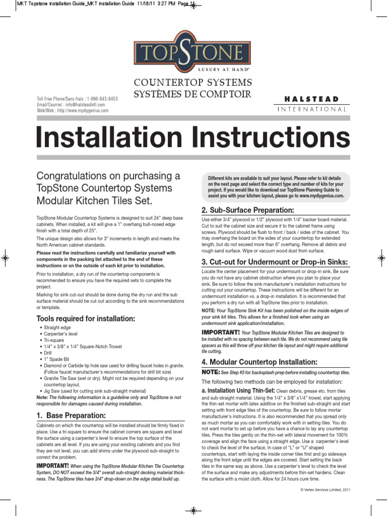Installing TopStone Countertop Tiles | PDF | Building Materials ...