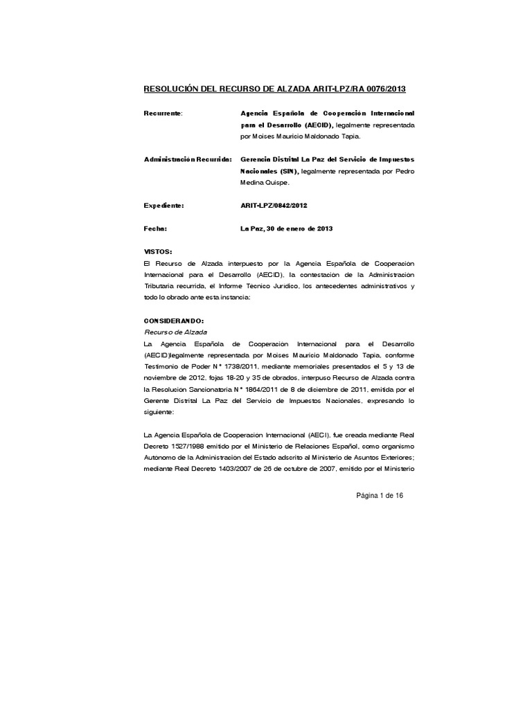 Arit LPZ Ra 0076 2013 | PDF | Impuestos | Evidencia (ley)