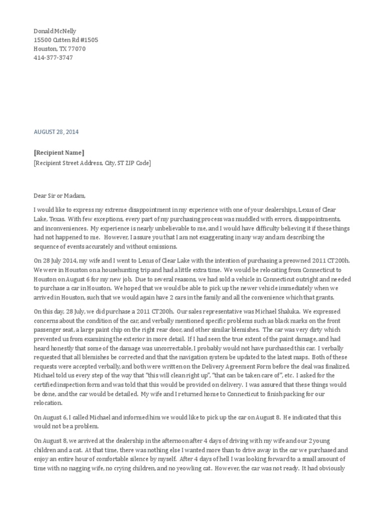Lexus Dealership Disappointment | PDF | Lexus | Violence