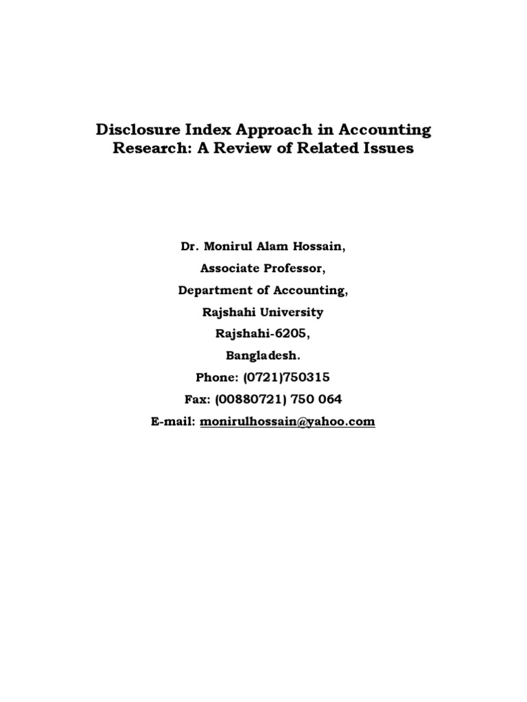 Disclosure Index in Accounting Research | PDF | Quantitative Research ...