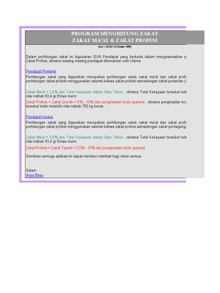 Tabel Hitung Zakat