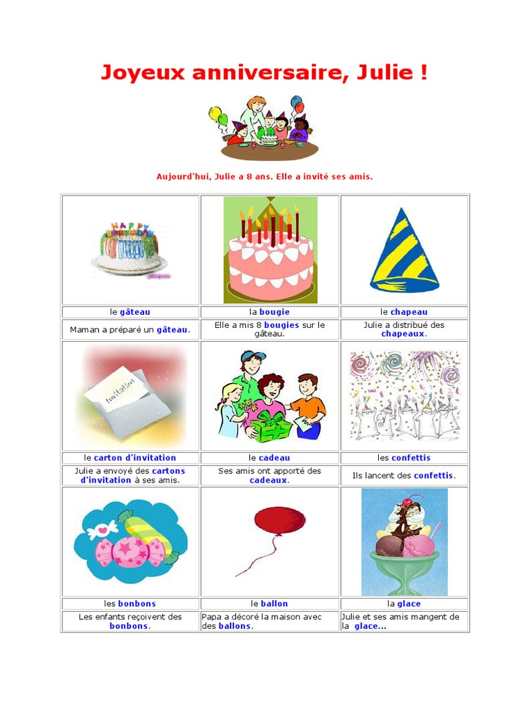 Joyeux Anniversaire Julie Aujourd Hui Julie A 8 Ans Elle A Invite Ses Amis