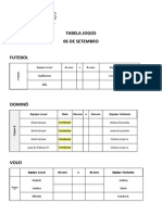 Tabela Jogos 06 Setembro