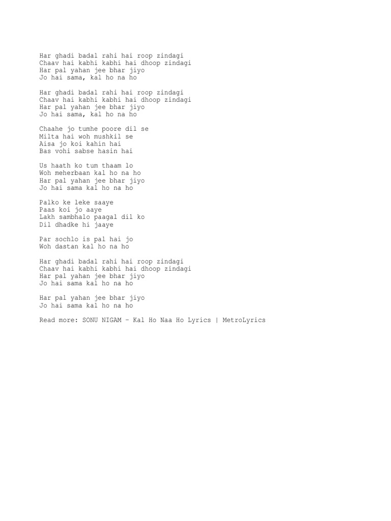Kal Ho Na Ho scribd
