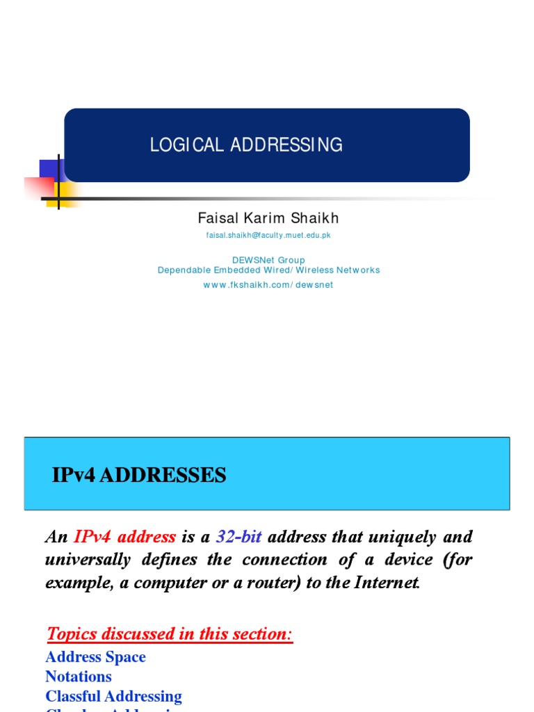 Logical Addressing: Faisal Karim Shaikh | PDF | I Pv6 | Ip Address